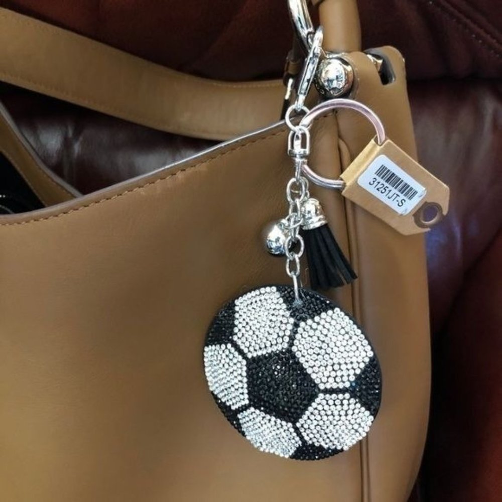 Puffed Rhinestone Soccer Key Chain‎ Purse Charm